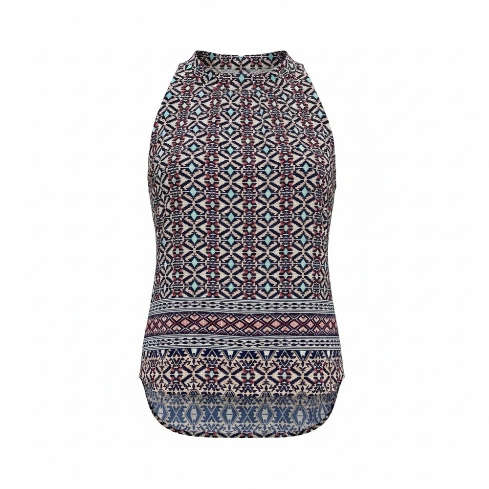 Sweet Rain Womens Geometric Tribal Print Sleeveless V-Neck High-Low Blouse M